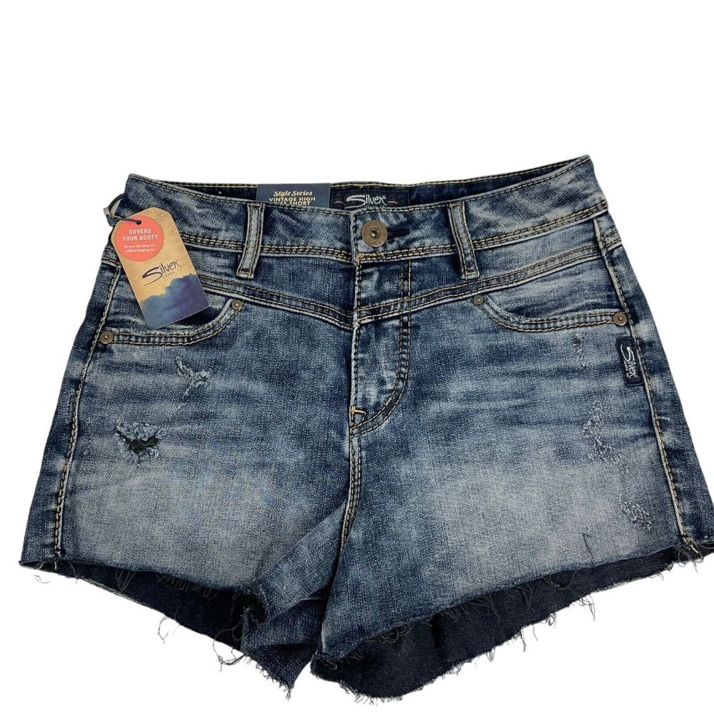Silver Jeans Co Shorts Womens Sz 26 Blue Vintage High Rise Raw  Stretch $68 Nwt